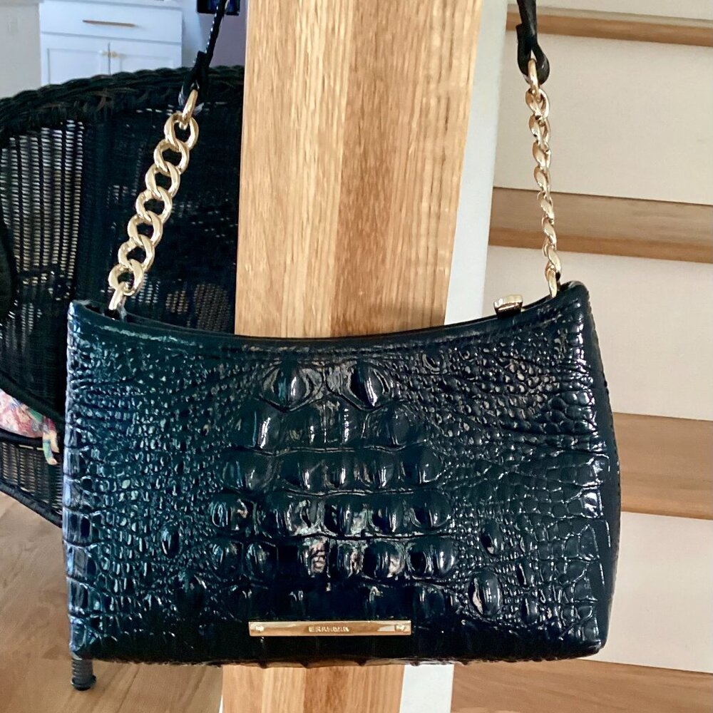 Brahmin Black Croc Shoulder Handbag